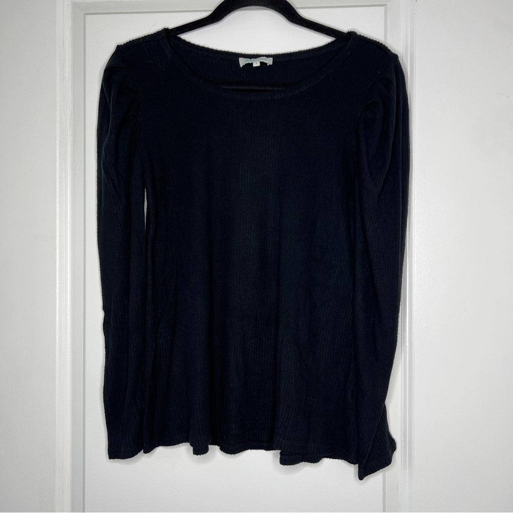 Grace & Lace Black Ribbed Long Sleeve Top Size Small Scoop Neck Basic Layering